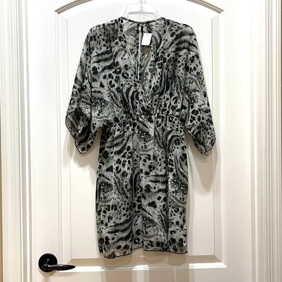 New Lette Small Gray Black Silver Threading Animal Print Swim Cover Boutique NWT - Picture 1 of 10